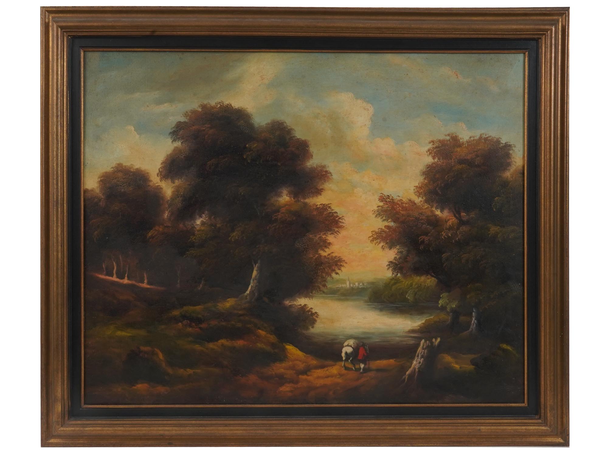 FRAMED FOREST AND RIVER LANDSCAPE OIL PAINTING PIC-0